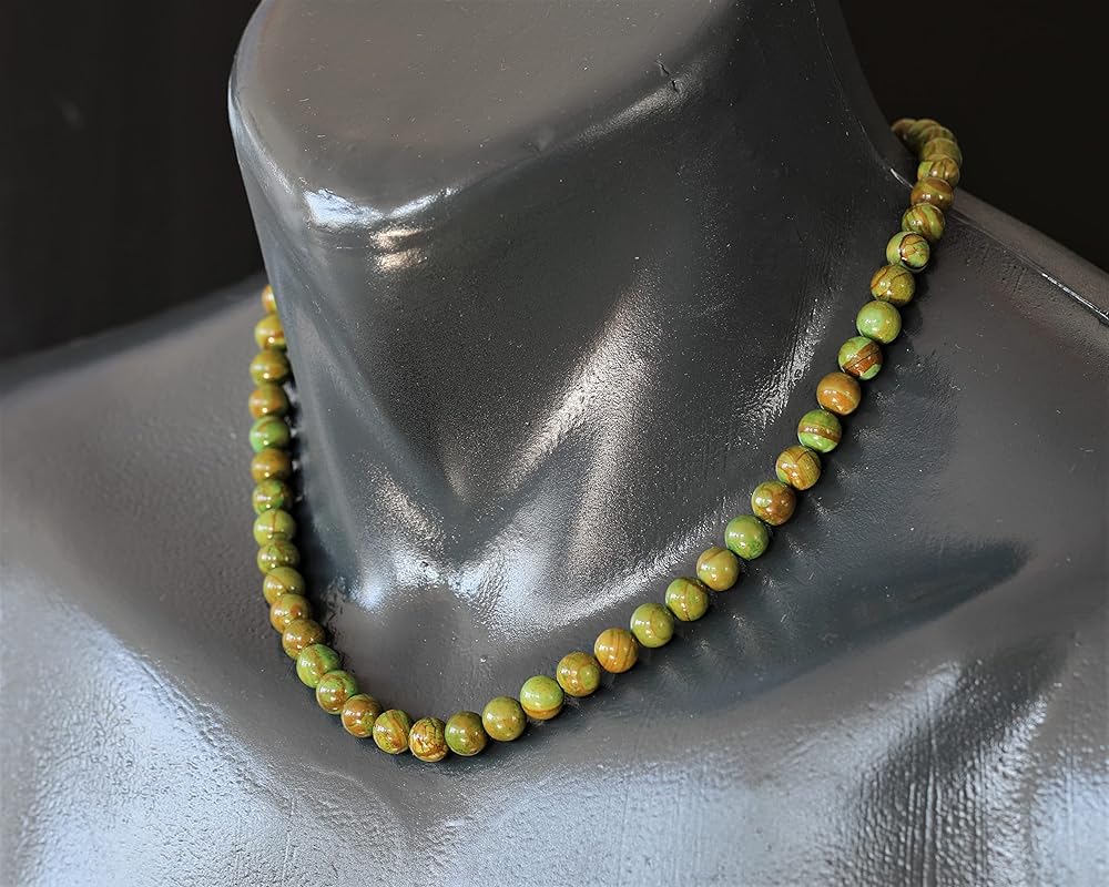 Natural Green Jasper Beaded Choker, Genuine Green Crystal Necklace, Fancy Gemstone Choker, 8mm Beads, Unique Fashion Jewelry, Healing Crystal Chakra Necklace, Durable Stone Necklace, Cancer Necklace