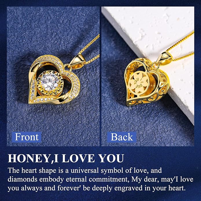 Moissanite Necklace for Women 14k Gold Heart Necklaces Moissanite Pendant for Woman 1 Carat - Luxury Love Jewelry Gift for Anniversary, Birthday and Christmas - Jewelry for Wife from Husband