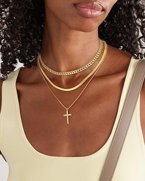 Layered Gold Silver Necklace for Women Non Tarnish,Dainty Choker Statement Chunky Necklace Stack Charm Pendant Chain Necklace Set 14K Gold Plated Long Stacked Womens Necklaces Trendy Jewelry Gift