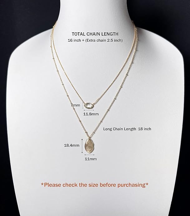 OZEL JEWELRY & GIFT Layered Gold Necklaces for Women - Crystal Colorful Delicate Cutting Pendant Necklace - 18K Gold Plated - Birthday Gifts (Made in Korea)