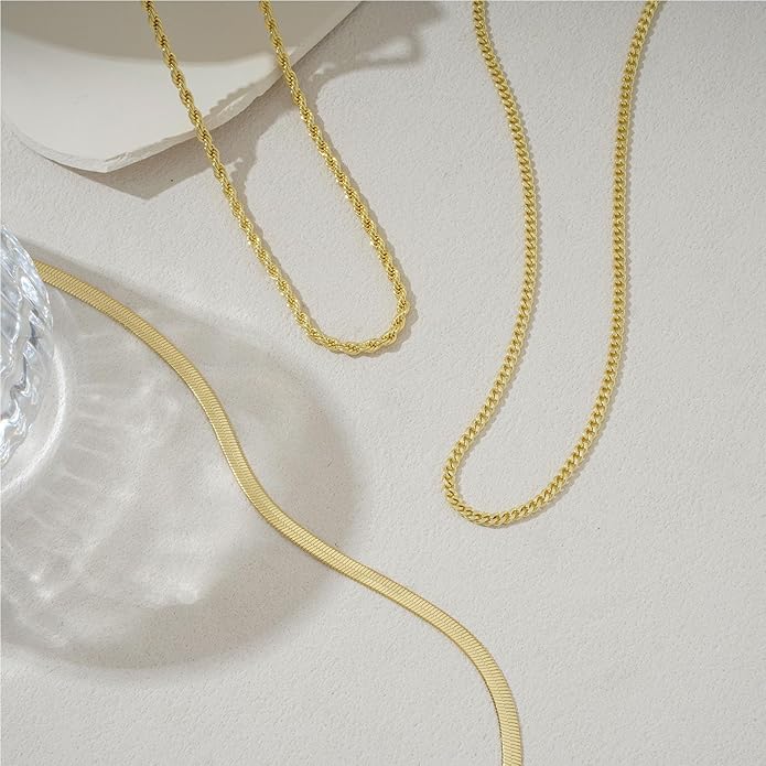 Layered Gold Necklace for Women Dainty 14K Gold/Silver Plated Stacked Necklace for Women Trendy Cuban Paperclip Herringbone Chain Diamond Pendant Necklaces Jewelry Set Accessories Gift