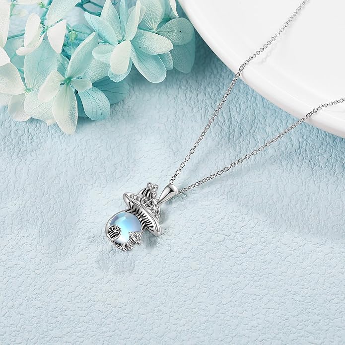 YAFEINI Mushroom Necklace Moonstone/Moss Agate/Malachite/Labradorite/Turquoise/Amber/Larimar/Black Onyx/Lapis Lazuli/Peridot/Opal Sterling Silver Mushroom Pendant Mother's Day Jewelry for Women Mom