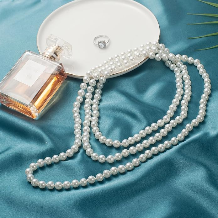 59" Long Pearl Necklaces for Women, Vintage Elegant Long Pearls Necklace for Wedding Party 1920s Gatsby Costume Jewelry