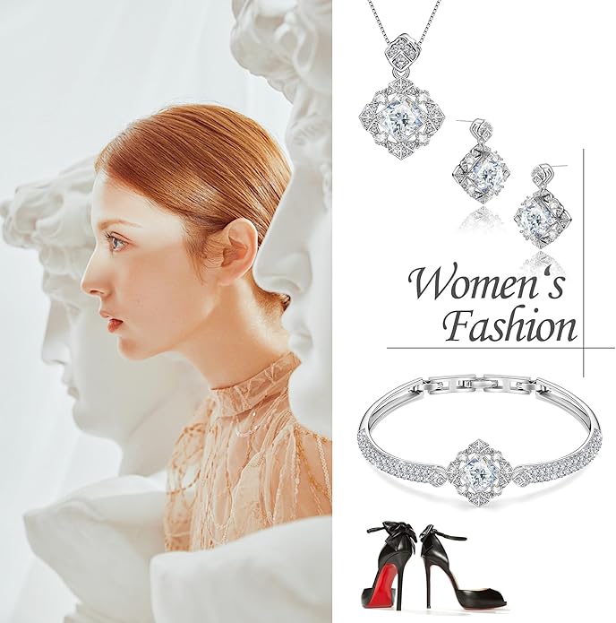 Blissful Angel Womens Jewelry Set Bracelet Necklace and Earrings Sets Crystal Jewelry Set For Wife Girlfriend Or Mothers Idea Gift For Special Women in Life