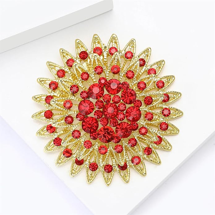 Vintage Rhinestone Round Flower Brooch Pin for Women,Sparkling Floral Lapel Pins Fashion Crystal Cluster Brooches Elegant Dress Accessories Christmas Wedding Jewelry