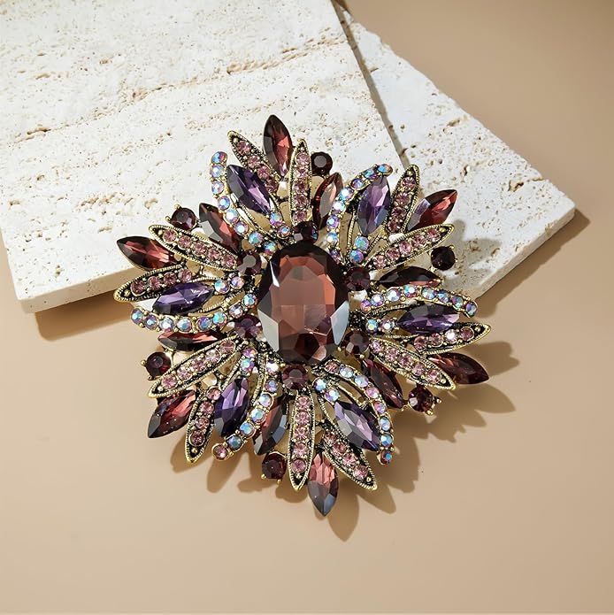 YOQUCOL Sunflower Shape Crystal Big Large Heavy Brooch Pin Rhinestone Scarf Decoration Corsage Cloth Pin for Women Girls