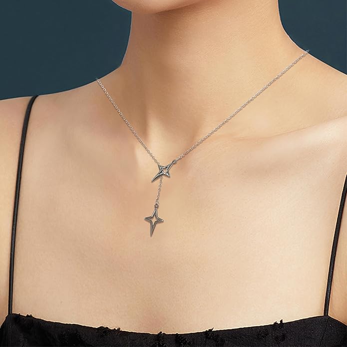 Irregular Y2k Long Y-shaped Necklace with Zircon Inlaid Sparkling Brick Tassel Pendant Double-Layer Chain High-end Fashion Accessory Women's