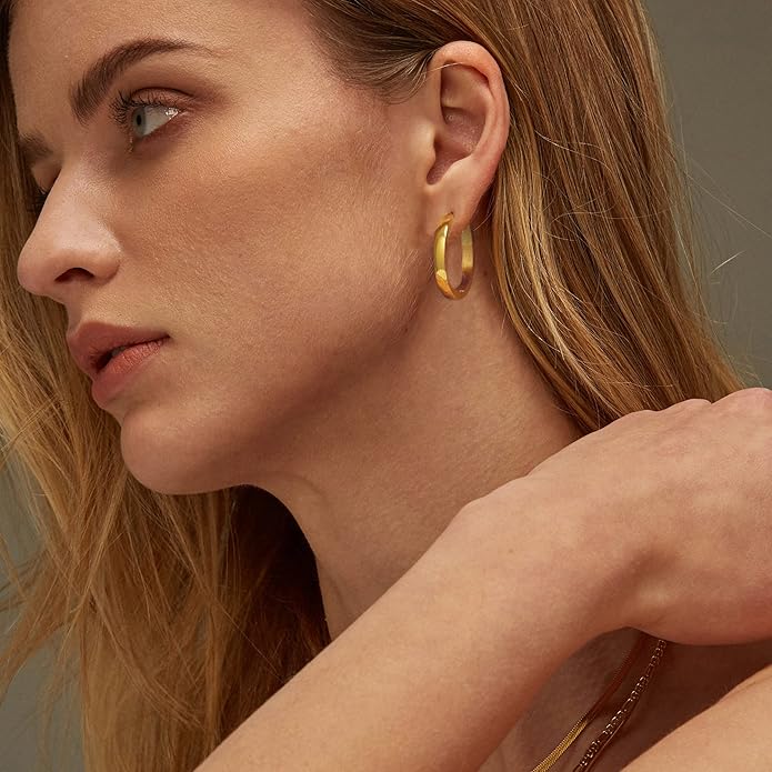 EXGOX Silver Hoop Earrings for Women - Sterling Silver & 14K Gold Plated - Hypoallergenic 925 Silver - Big Hoop Earrings (30/40/50/60/70mm)