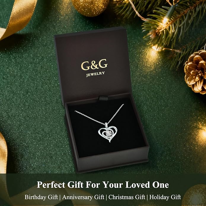S925 Sterling Silver Necklace for Women, Christams Gift for Women, Love Heart Birthstone Necklaces for Women, Wife Jewelry, Mom Birthday Valentines Mothers Day Gifts, Girlfriend Necklaces, Daughter Heart Jewel, Anniversary for Her