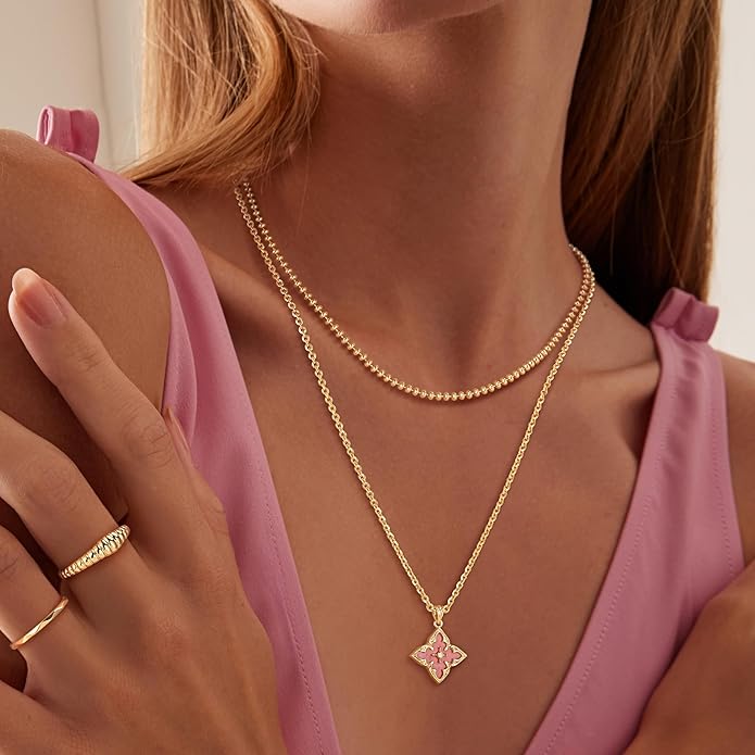 Fettero Gold Clover Necklace for Women Dainty 14K Gold Plated CZ Pendant Necklace Adjustable Chain Choker Charm Colorful Clover Pendant Lucky Necklaces for Women Jewelry