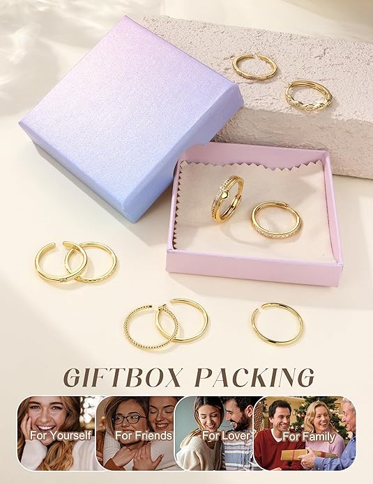 Thunaraz Gold Stackable Rings for Women Non Tarnish Open Adjustable 14K Gold Plated Rings Trendy Stack Cubic Zirconia Thin Thumb Ring Set Minimalist Dainty Statement Band Ring