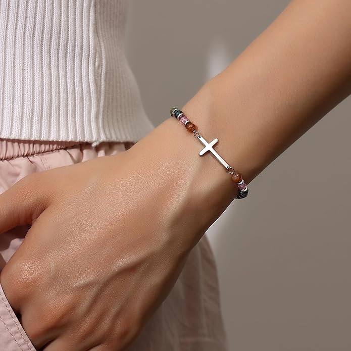 TONY & SANDY Christian Cross Bracelet for Women, Stocking Stuffers for Women, Confirmation Baptism Easter Gifts, Unique Gift for Friends Daughter Mom Sister in Christ on Birthday Christmas