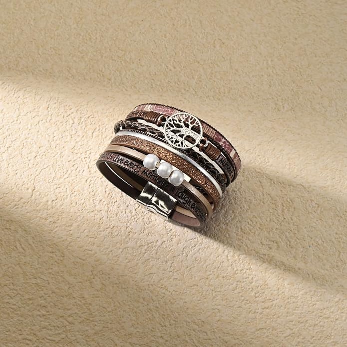 VIBILIA Boho Leather Wrap Bracelets for Women Multi-Layer Bracelets with Strong Clasp Jewelry for Women