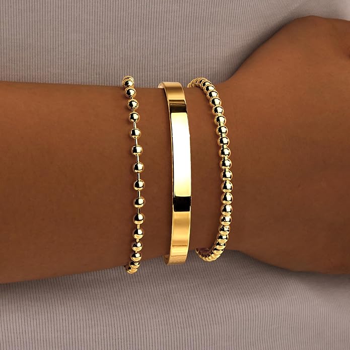 Silver Bracelets for Women Stack, Silver or Gold Plated Cuff Bangle Set, Trendy Silver Jewelry for Women Fashion