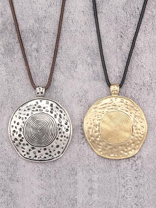 Boho Necklaces for Women Chunky Circle Necklace Layered Boho Circle Leather Choker Necklace Long Vintage Necklaces Bohemian Jewlery Gifts