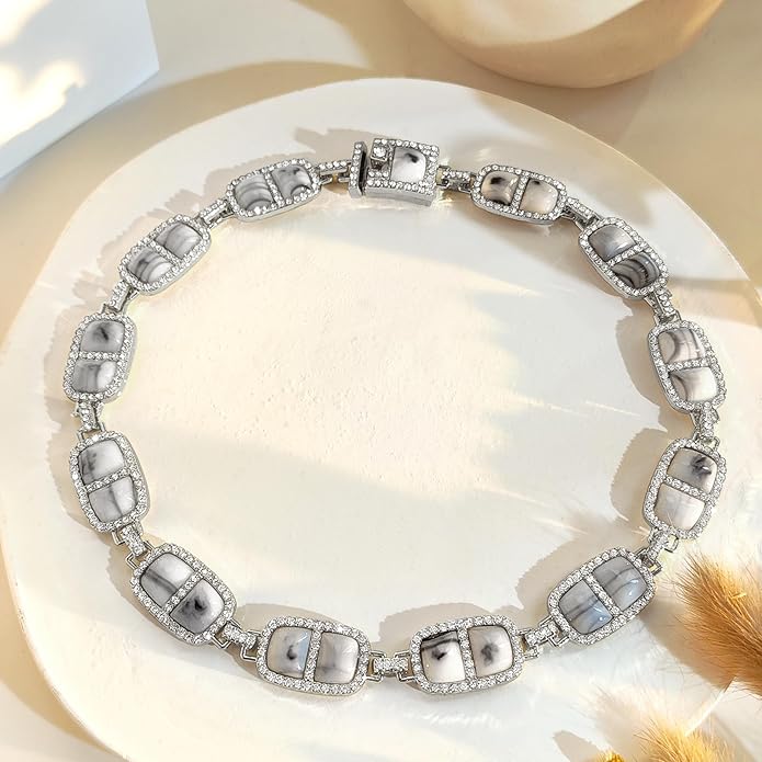 Chunky Necklace for Women 12 Colors Diamond Stone Gold Statement Necklace for Women Full Trendy Blue Birthstone Choker Necklace for Women Square Design Necklace Jewelry