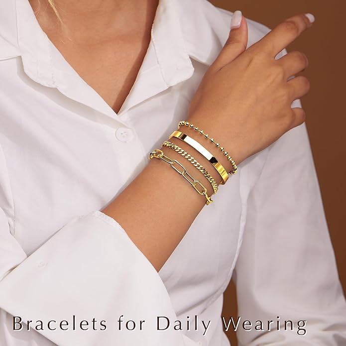 Silver Bracelets for Women Stack, Silver or Gold Plated Cuff Bangle Set, Trendy Silver Jewelry for Women Fashion