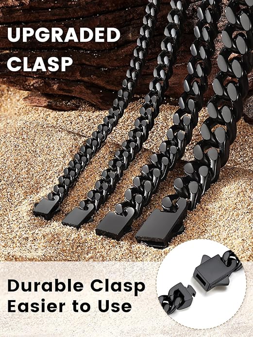 Bestyle Thick Stainless Steel Mens Cuban Link Chain, Black/Gold Chain for Men, No Tarnish & Durable Men Chain Necklace, 5/7/9/12mm Wide, 18"-30" Long, Gift Package
