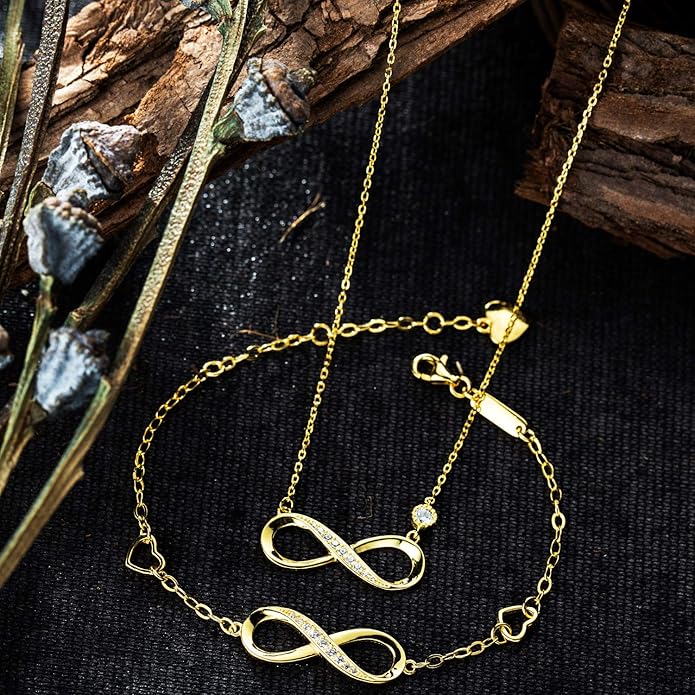Billie Bijoux 925 Sterling Silver Necklace Bracelet Jewelry Sets Infinity Love Jewelry Sets White Gold Plated Women Necklace Gifts for Women