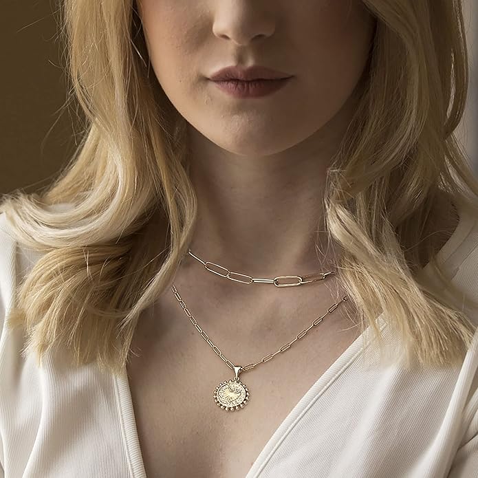 Turandoss Dainty Layered Choker Necklace, Handmade Y Pendant Necklace Multilayer Bar Disc Necklace Adjustable Layering Choker Necklaces for Women