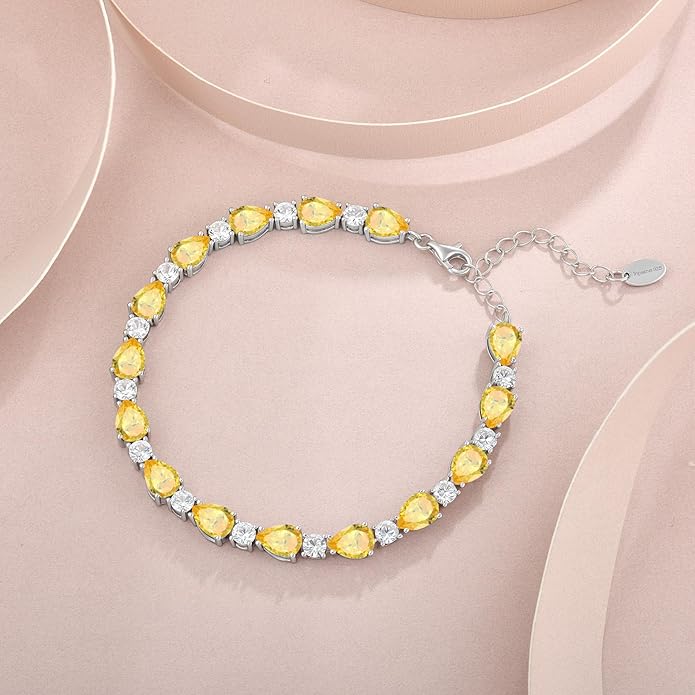 Birthstone Tennis Bracelet for Women 925 Sterling Silver Pear Shaped Gemstone Jewelry Gifts for Her