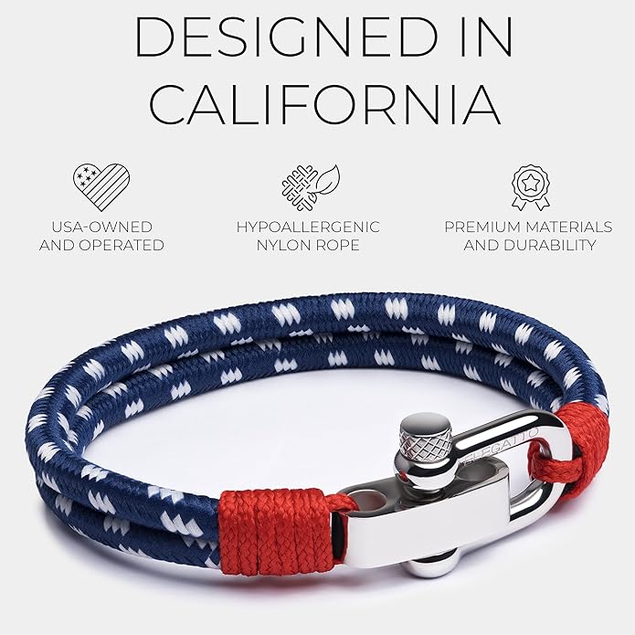 Elegatto Duetto Platinum Rope Bracelet for Men | Double Nautical Nylon Cord with Silver Polished Stainless Steel Shackle Clasp | Waterproof and Fade-Resistant