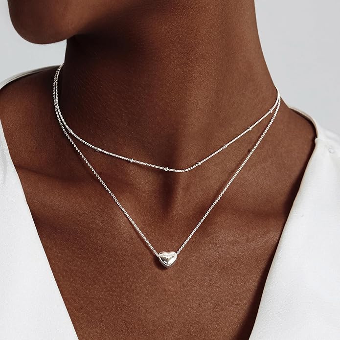 OGD Heart Necklace for Women, 14K Gold Plated Layered Tiny Puffy Heart Pendant Necklace Cute Chunky Heart Choker Necklace Simple Gold Necklace Jewelry for Women Trendy Gift