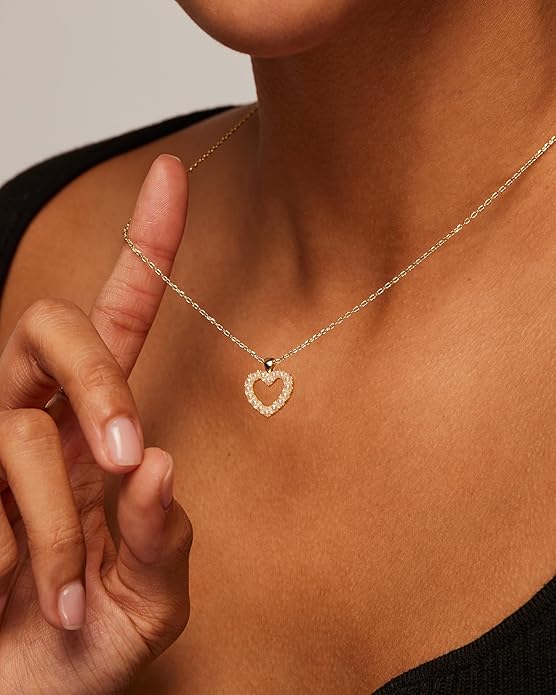 PAVOI 14K Gold Plated Cubic Zirconia Heart Necklace | Cute Dainty Love Pendant Necklaces for Women
