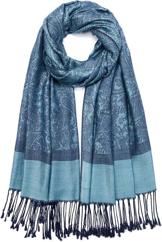 QIUTIMIY Paisley Pashmina Shawl Wrap Women Reversible Vintage Jacquard Pashmina Rave Scarf with Fringe for Evening, Wedding