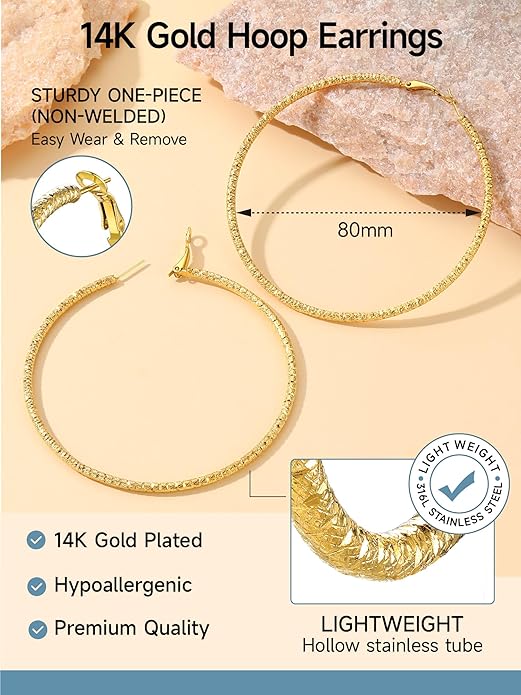 PROSTEEL 30/40/60/80/100mm Chunky Hoop Earrings For Women Gold Plated/Black Stainless Steel Hoops Earrings Statement Jewelry