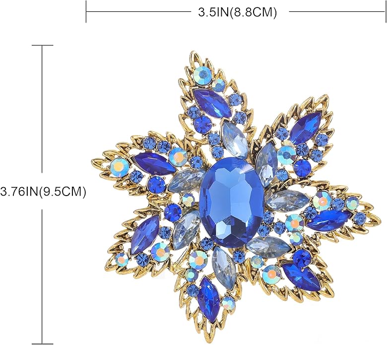 YOQUCOL Vintage Austrian Crystal Rhinestone Flower Shape Big Large Brooch Pin For Women Grils Golden Tone
