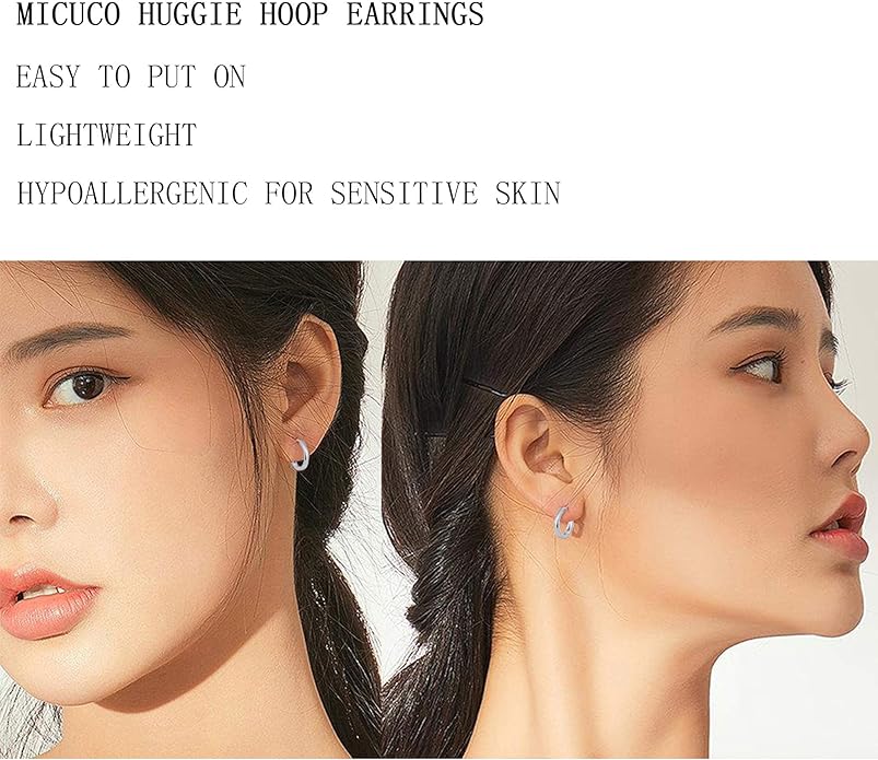 micuco 3 Pairs Small Hoop Earrings Set for Women, 14K Gold Plated Huggie Hoop Earrings for Men, Tiny Cartilage Hypoallergenic Earring Set