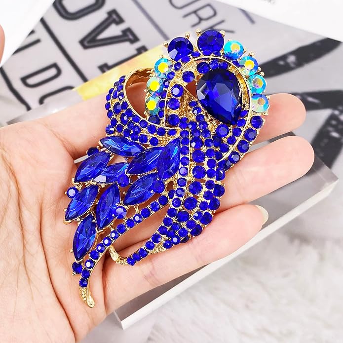 LAXPICOL Vintage Clear Austrian Crystal Elegant Flower Bouquet Wing Brooch for Women
