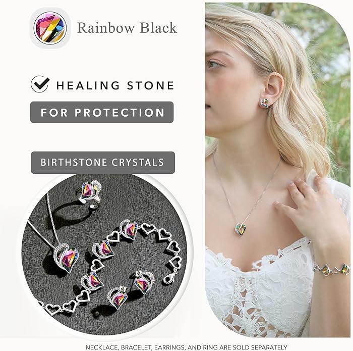 Earrings for Women, Mothers Day Gift for Mom, Heart Birthstone Crystal Stud Earring, Silver Plated Birthday Jewelry