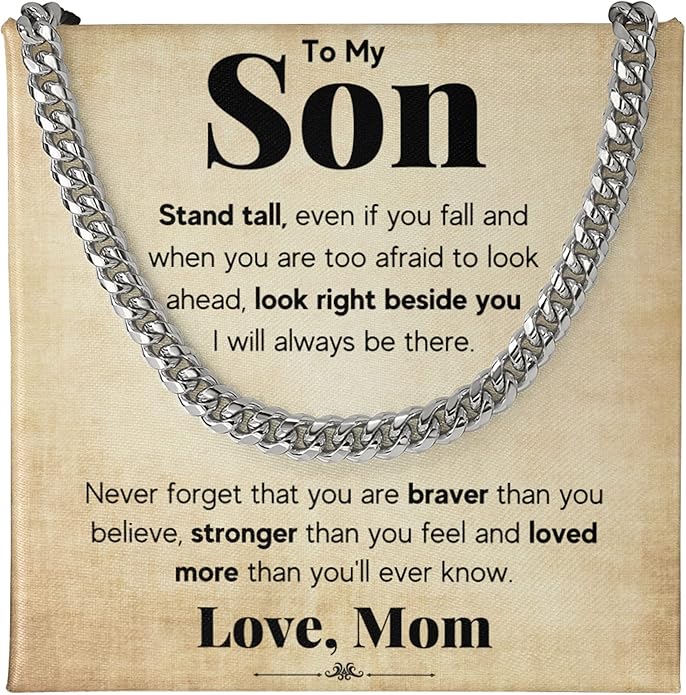 FG Family Gift Mall To My Son From Mom, Son Gifts From Mom and Dad, Mother and Son Necklace, Birthday Gift For My Son Graduation Christmas Cuban Link Chain Necklace Present