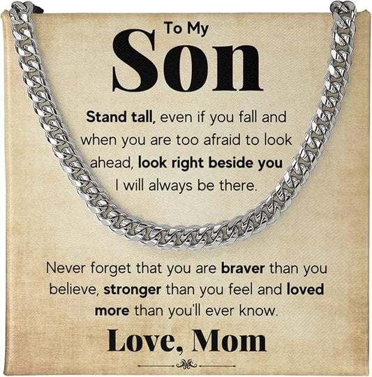 FG Family Gift Mall To My Son From Mom, Son Gifts From Mom and Dad, Mother and Son Necklace, Birthday Gift For My Son Graduation Christmas Cuban Link Chain Necklace Present