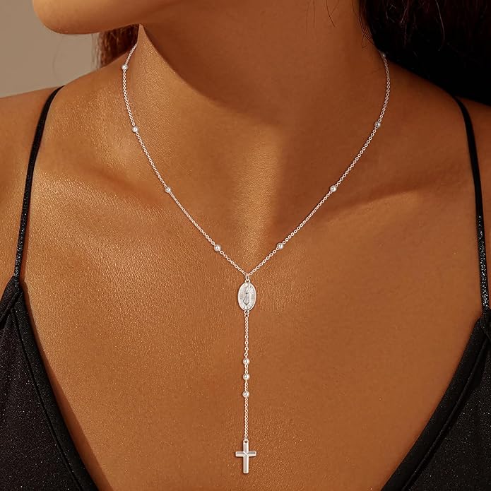 CHESKY Lariat Gold Necklace for Women Trendy, Dainty Long Necklace 14k Gold Plated/Silver Y-Shaped Pendant Necklace Layered Cz Beaded Chain Drop Necklaces Simple Gold Jewelry For Women Gift