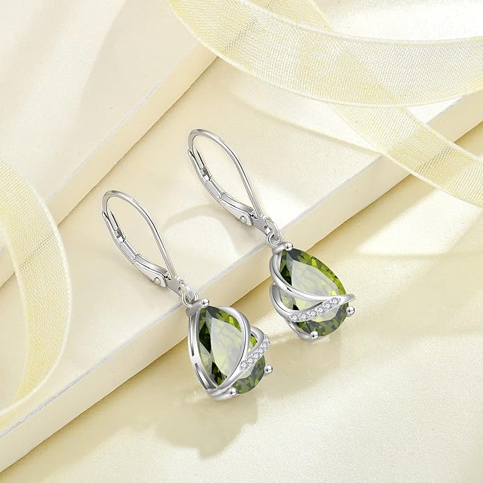 Birthstone Dangle Drop Earrings for Women 925 Sterling Silver Teardrop Leverback Earrings Jewelry Gifts for Wife Mother Her