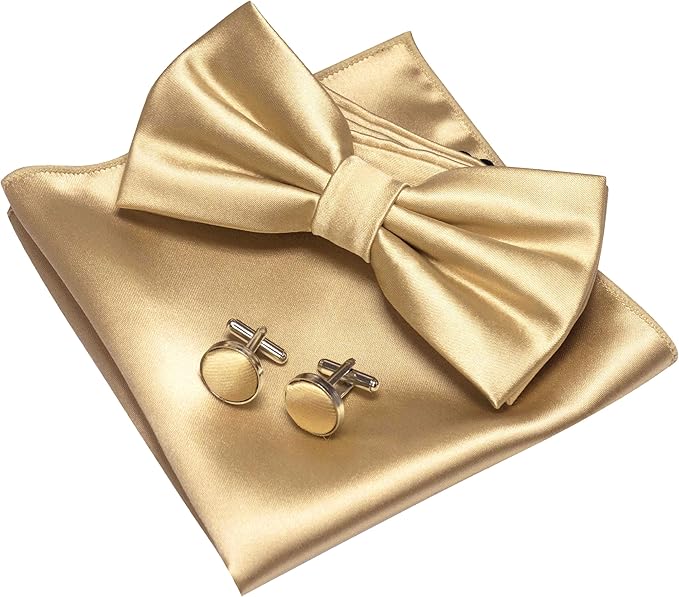 JEMYGINS Solid Color mens Pre-tied Bow Tie and Pocket Square Cufflinks Sets with Gift Box