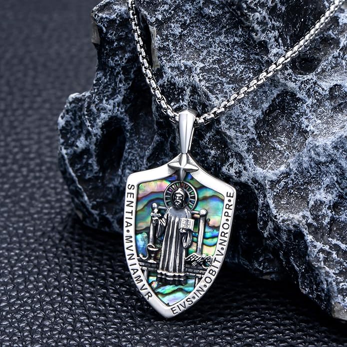 Taioiat Saint Necklace 925 Sterling Silver St Necklace Amulet Pendant Jewelry Religious Gift for Men Women