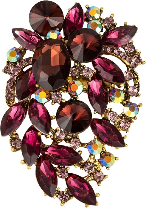 SELOVO Rhinestone Statement Brooch Pin Flower Dress Accessory