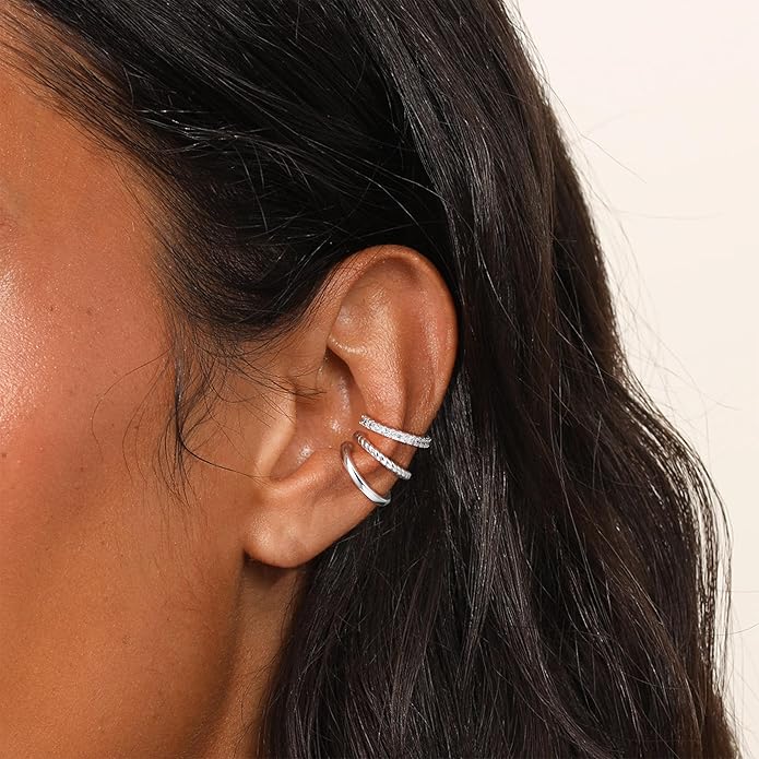 Gold Ear Cuffs Earrings for Women Non Piercing - Clip on Cartilage Earrings Dainty 14K Gold Sterling Silver Plated Cubic Zirconia Huggie Hoop Earring for Women No Tarnish Trendy Jewelry Set