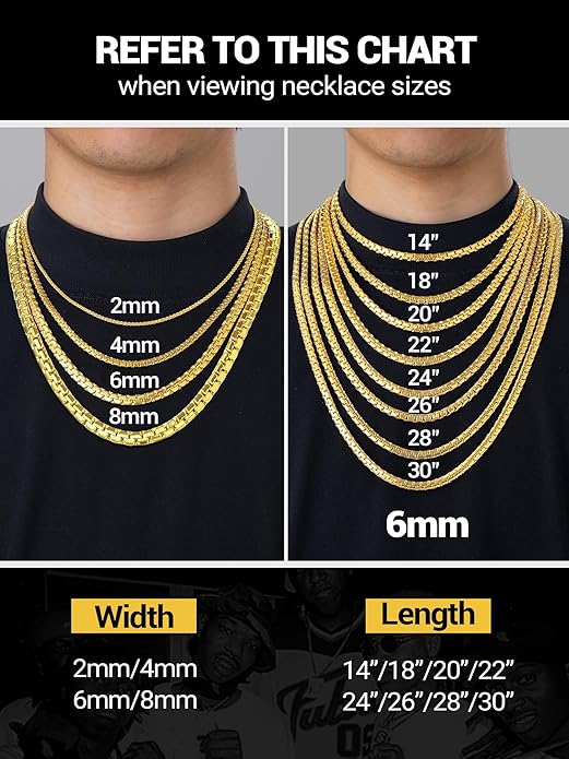 PROSTEEL Stylish Stainless Steel Round Link Chain Necklace for Men, 2mm/4mm/6mm/8mm. Silver/Gold/Black Tone, Hypoallergenic Jewelry, 14"-30", Come with Box