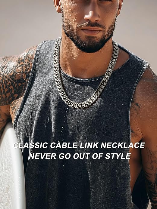 ChainsPro Chunky Miami Cuban Link Chains for Men,Stainless Steel Cuban Chain Necklace,4.8/6/10/14mm Width,No Tarnish& Thick Hip Hop Jewelry,18-30 inch Length, Black/Gold Plated/Silver,Send Gift Box