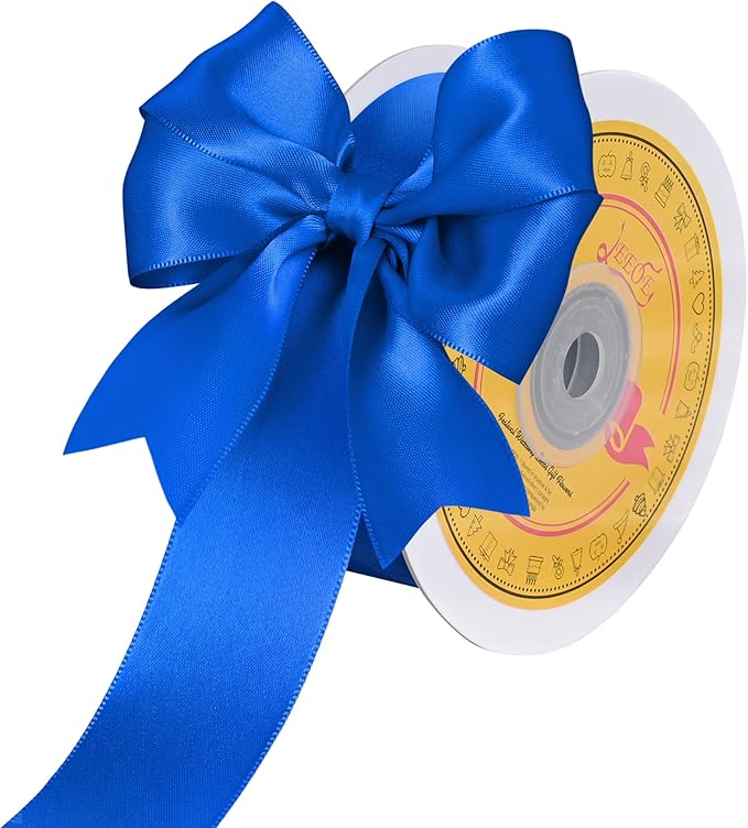 LEEQE Double Face Royal Blue Satin Ribbon 1-1/2 inch X 25 Yards 100% Polyester Royal Blue Ribbon for Gift Wrapping Very Suitable for Weddings Party Hair Bow Invitation Decorations and More