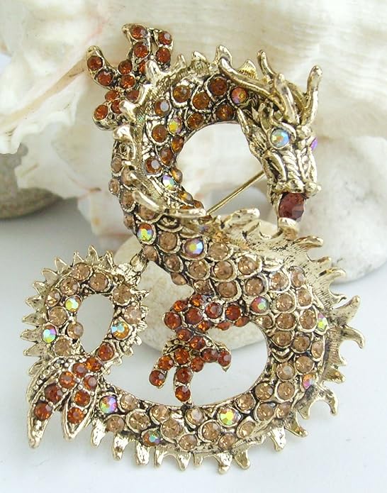 Art Style 2.36" Dragon Brooch Pin Pendant Austrian Crystal BZ2980