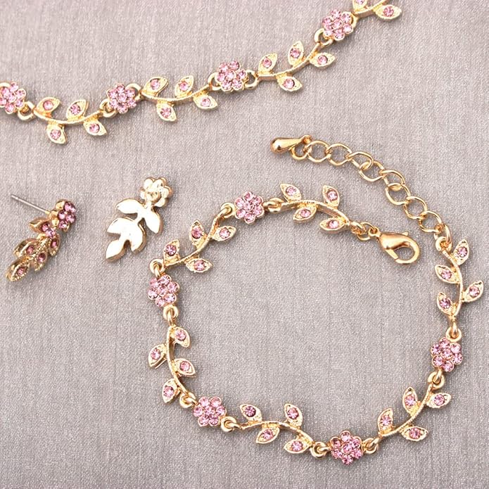 Austrian Crystal Rhinestone Choker Necklace Dangle Earring Link Bracelet Jewelry Set for Brides Bridesmaid Prom Costume Accessories for Women