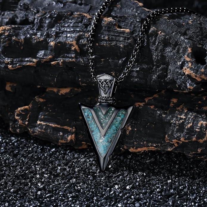 Suiknsn Arrowhead Necklace for Men Women 925 Sterling Silver Turquoise Malachite Celtic/Eye of Horus/Viking Arrow Pendant Amulet Jewelry Gifts Native American Necklace