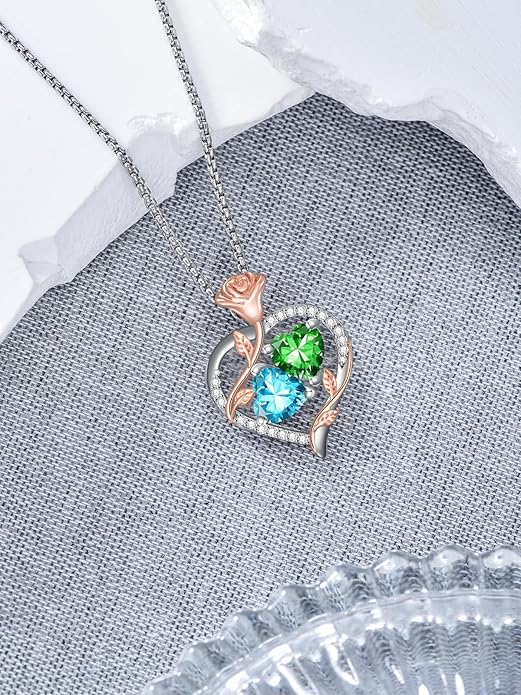 Christmas Gifts for Women Rose Heart Birthstone Pendant Necklace I Love You Forever Jewelry Valentine Mothers Day Birthday Gifts for Women Her Wife Girlfriend