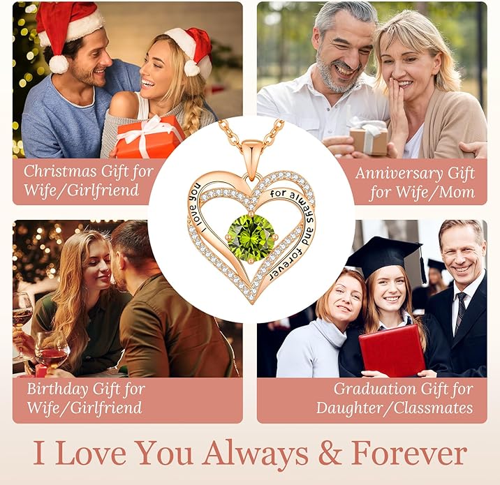 CDE Forever Love Heart Necklaces for Women, Mom, Girlfriend, Wedding Anniversary Birthday Mother Day Christmas Day Gift for Wife Girlfriend Jewelry with Birthstone Pendant